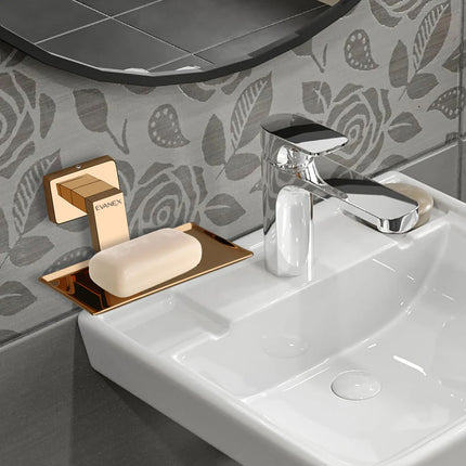 Evanex Stainless Steel Rose Gold Soap Dish Holder for Bathroom (12.4X12.3X5.4 CM)