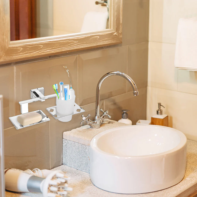 Evanex Stainless Steel Chrome Soap Dish & Tumbler Holder for Bathroom (25.8X13X9.5 CM)