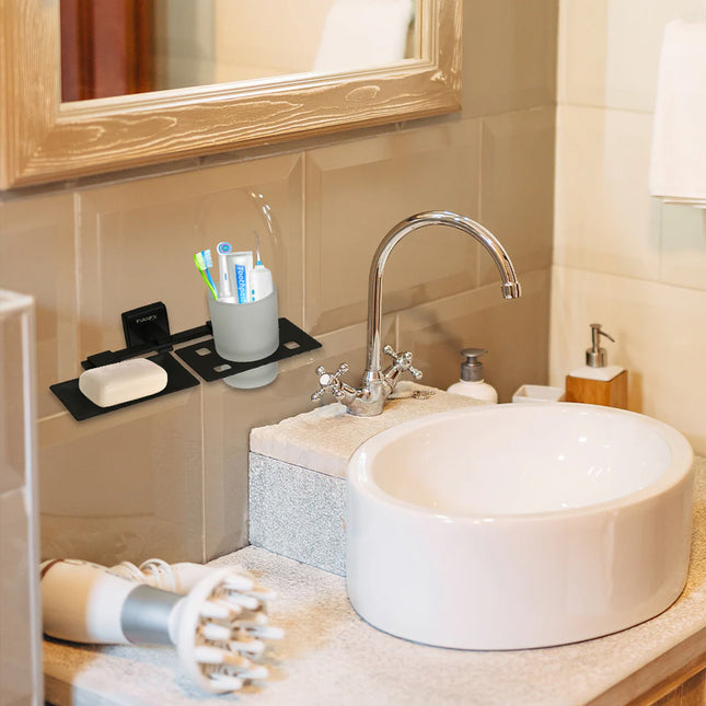 Evanex Stainless Steel Black Matt Soap Dish & Tumbler Holder for Bathroom (25.5X15X9.5 CM)