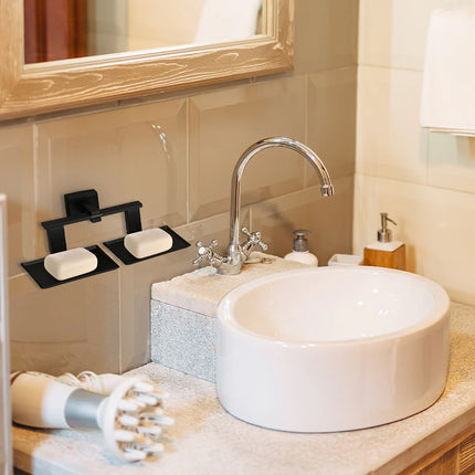 Evanex Stainless Steel Black Matt Twin Soap Dish Holder for Bathroom (26X13X6.3 CM)