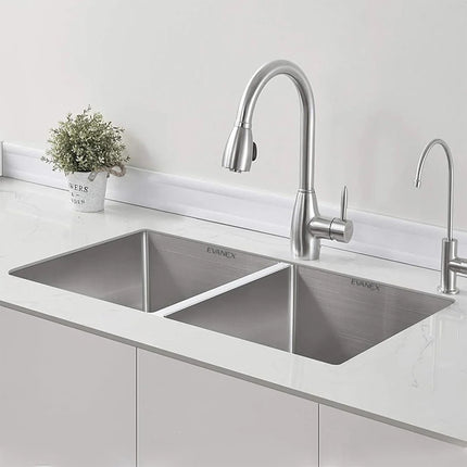 Handmade 304 Grade Stainless Steel Matt Finish Double Kitchen Sink (37 x 18 x 10 Inches)