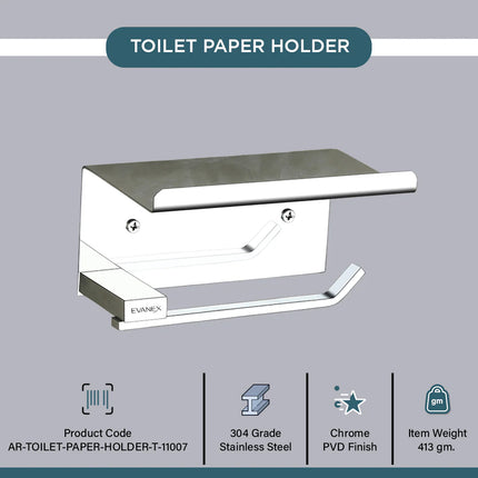 Evanex Stainless Steel Chrome Toilet Paper Holder for Bathroom (15X8.7X8.5 CM)