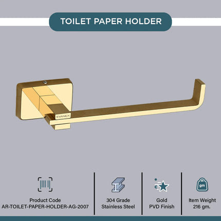 Evanex Stainless Steel Gold Toilet Paper Holder for Bathroom (17X5.2X4.3 CM)