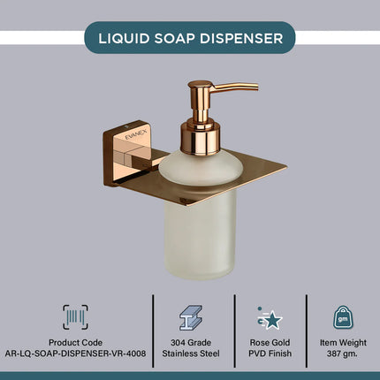 Evanex Stainless Steel Rose Gold Liquid Soap Dispenser for Bathroom (12X12.3X15.5 CM)
