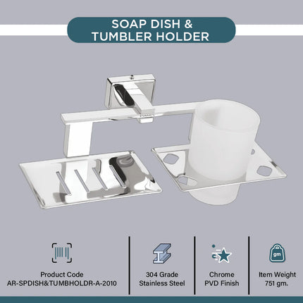 Evanex Stainless Steel Chrome Soap Dish & Tumbler Holder for Bathroom (25.8X13X9.5 CM)