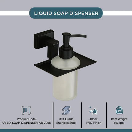 Evanex Stainless Steel Black Matt Liquid Soap Dispenser for Bathroom (12.4X12.3X15.5 CM)