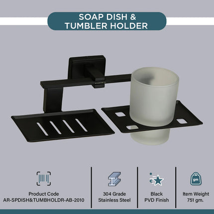 Evanex Stainless Steel Black Matt Soap Dish & Tumbler Holder for Bathroom (25.8X13X9.5 CM)