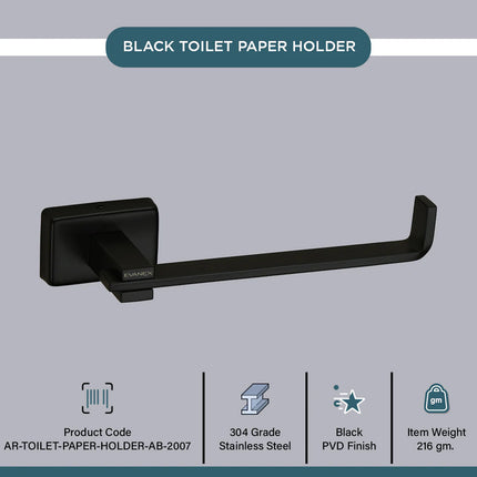 Evanex Stainless Steel Black Matt Toilet Paper Holder for Bathroom (17X5.2X4.3 CM)