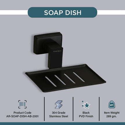 Evanex Stainless Steel Black Matt Soap Dish for Bathroom (12.4X12.3X5.4 CM)