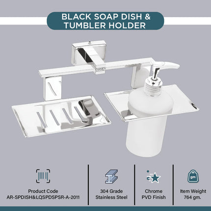 Evanex Stainless Steel Chrome Soap Dish & Liquid Soap Dispenser for Bathroom (25.8X13X15.5 CM)