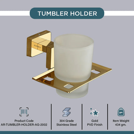 Evanex Stainless Steel Gold Tumbler Holder for Bathroom (12.5X12.3X9.5 CM)
