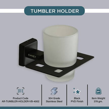 Evanex Stainless Steel Black Matt Tumbler Holder for Bathroom (12.5X12.3X9.5 CM)