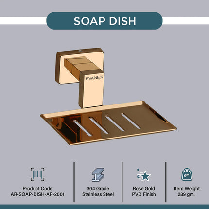 Evanex Stainless Steel Rose Gold Soap Dish Holder for Bathroom (12.4X12.3X5.4 CM)
