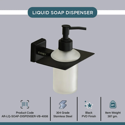 Evanex Stainless Steel Black Matt Liquid Soap Dispenser for Bathroom (12X12.3X15.5 CM)