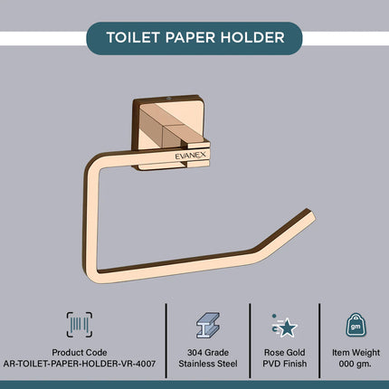 Evanex Stainless Steel Rose Gold Toilet Paper Holder for Bathroom