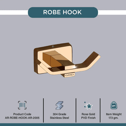 Evanex Stainless Steel Rose Gold Robe/Towel Hook for Bathroom (9.3X5.2X3.6 CM)