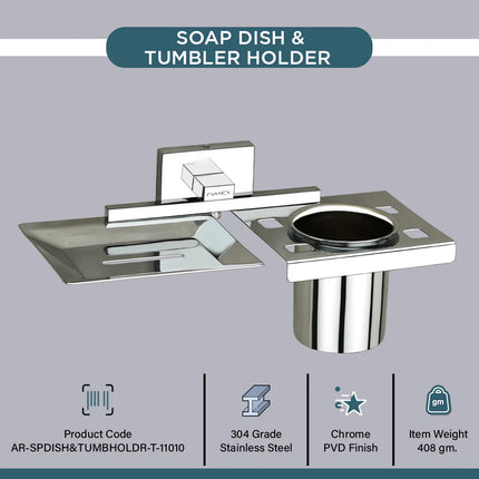 Evanex Stainless Steel Chrome Soap Dish & Tumbler Holder (25.4X12.3X11.3 CM)