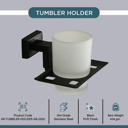 Evanex Stainless Steel Black Matt Tumbler Holder for Bathroom (12.4X12.3X9.5 CM)