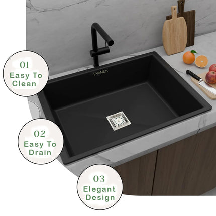 Quartz Single Bowl Kitchen Sink (24 x 18 x 9 Inches) ( Black)