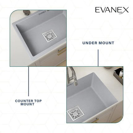 Quartz Single Bowl Kitchen Sink (24 x 18 x 9 Inches) ( Grey)