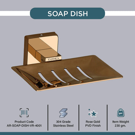 Evanex Stainless Steel Gold Soap Dish Holder for Bathroom (12.5X12X4.6 CM)