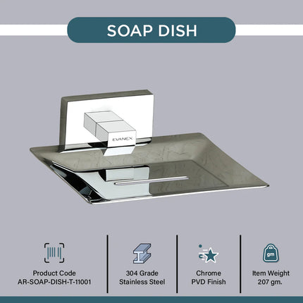 Evanex Stainless Steel Chrome Soap Dish Holder for Bathroom (12X12.3X4 CM)