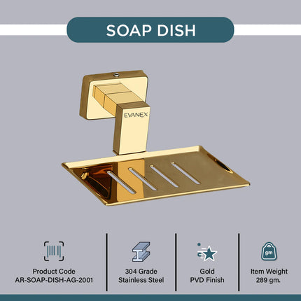Evanex Stainless Steel Gold Soap Dish Holder for Bathroom (12.4X12.3X5.4 CM)