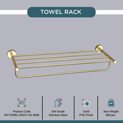 Evanex Stainless Steel Gold Towel Rack/Holder for Bathroom (63.5X22X10.5 CM)