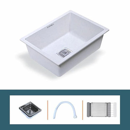 Quartz Single Bowl Kitchen Sink (24 x 18 x 9 Inches) ( White)