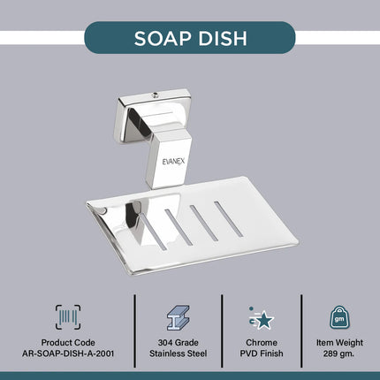 Evanex Stainless Steel Chrome Soap Dish Holder for Bathroom (12.4X12.3X5.4 CM)