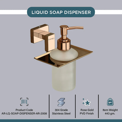 Evanex Stainless Steel Rose Gold Liquid Soap Dispenser for Bathroom (12.4X12.3X15.5 CM)