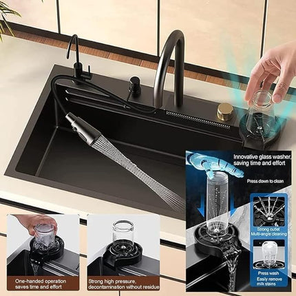 Waterfall Smart Kitchen Sink (37 x 18 x 9 Inches) | Double Bowl Heavy Stainless Steel Sink