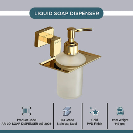 Evanex Stainless Steel Gold Liquid Soap Dispenser for Bathroom (12.4X12.3X15.5 CM)