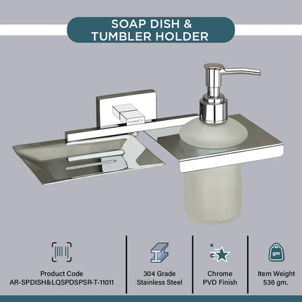 Evanex Stainless Steel Chrome Soap Dish & Liquid Soap Dispenser (25.4X12.3X15.5 CM)