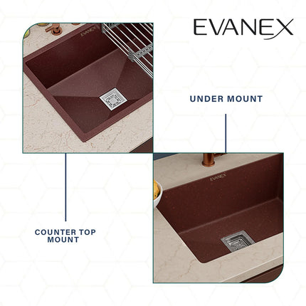 Quartz Single Bowl Kitchen Sink (24 x 18 x 9 Inches) (Brown)