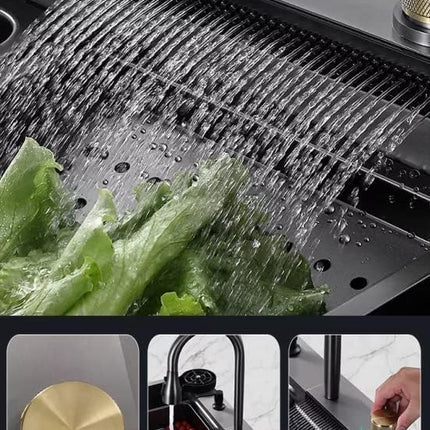 Waterfall Smart Kitchen Sink (24 x 18 x 9 Inches) | Heavy Stainless Steel Sink