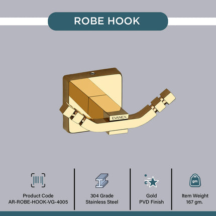 Evanex Stainless Steel Gold Robe/Towel Hook for Bathroom (9.3X5.2X3.6 CM)