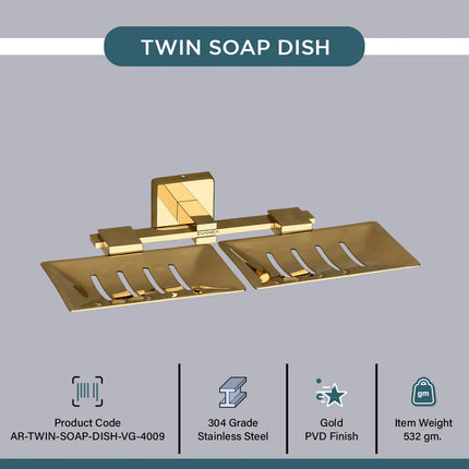 Evanex Stainless Steel Gold Twin Soap Dish for Bathroom (25.3X15X4.6 CM)