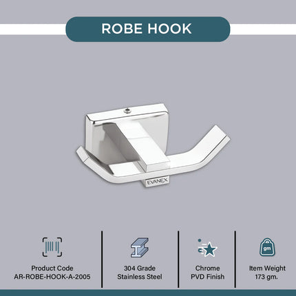 Evanex Stainless Steel Chrome Robe/Towel Hook for Bathroom (9.3X5.2X3.6 CM)
