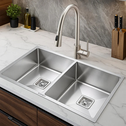 Heavy Grade Stainless Steel Handmade MATT Finish Double Bowl Kitchen Sink (37 x 18 x 10 inches)