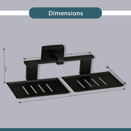 Evanex Stainless Steel Black Matt Twin Soap Dish Holder for Bathroom (26X13X6.3 CM)