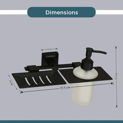 Black Matt Soap Dish & Liquid Soap Dispenser (25.5X15X15.5 CM)