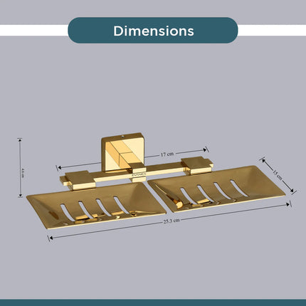 Evanex Stainless Steel Gold Twin Soap Dish for Bathroom (25.3X15X4.6 CM)