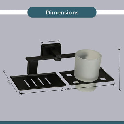 Evanex Stainless Steel Black Matt Soap Dish & Tumbler Holder for Bathroom (25.8X13X9.5 CM)