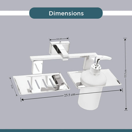 Evanex Stainless Steel Chrome Soap Dish & Liquid Soap Dispenser for Bathroom (25.8X13X15.5 CM)