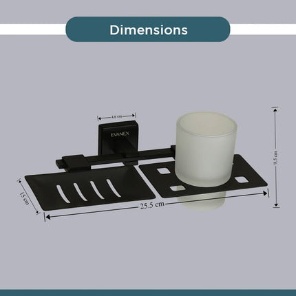 Evanex Stainless Steel Black Matt Soap Dish & Tumbler Holder for Bathroom (25.5X15X9.5 CM)