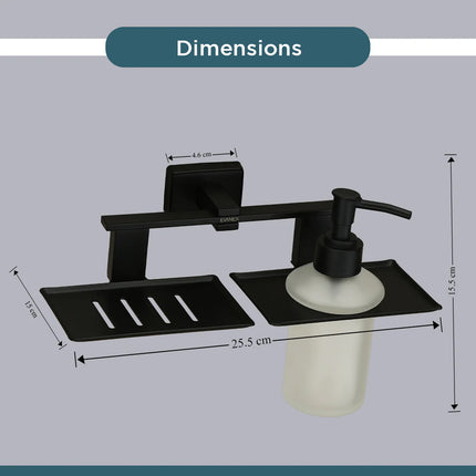 Evanex Stainless Steel Black Matt Soap Dish & Liquid Soap Dispenser for Bathroom (25.8X13X15.5 CM)