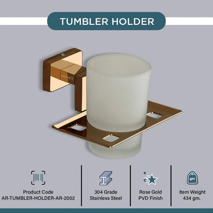 Evanex Stainless Steel Rose Gold Tumbler Holder for Bathroom (12.4X12.3X9.5 CM)
