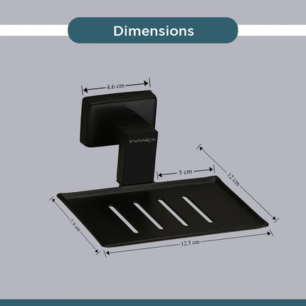 Evanex Stainless Steel Black Matt Soap Dish for Bathroom (12.4X12.3X5.4 CM)