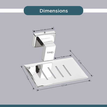 Evanex Stainless Steel Chrome Soap Dish Holder for Bathroom (12.4X12.3X5.4 CM)